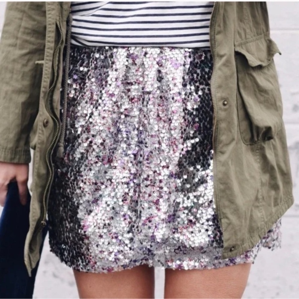 J CREW Unicorn Mermaid Silver Purple Fete Sequin Mini Skirt Faux Wrap Size 4 - Picture 11 of 11